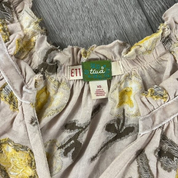 Anthropologie ETT TWA Yellow Floral Shirt Top Blouse Boxy Size XS oversized - Picture 5 of 7